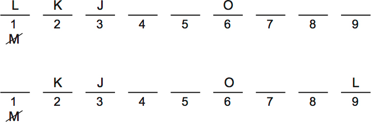 LSAT PrepTest 34, Game 1, Question 6, Diagram 1 LSAT PrepTest 34, Game 1, Question 6, Diagram 1